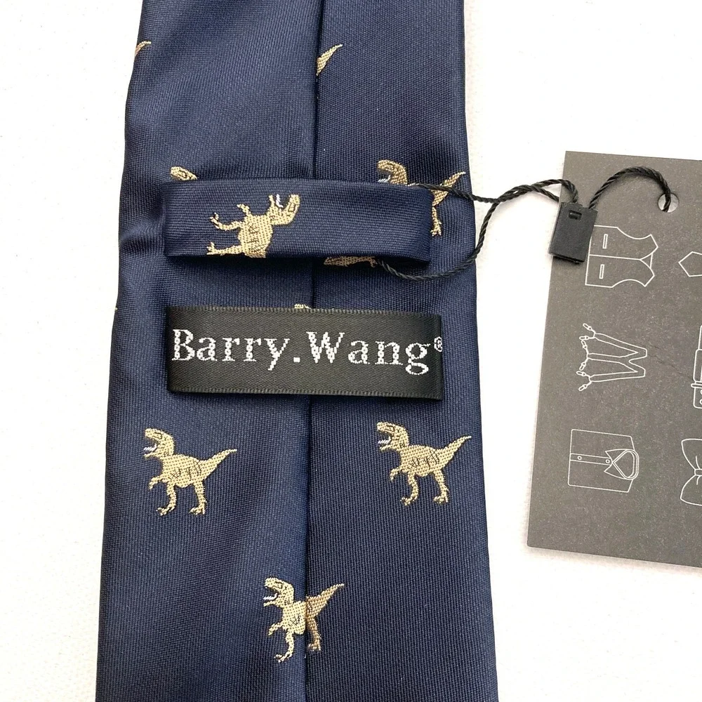 Barry Wang Dinosaur Tie Navy Blue 100% Silk T-Rex 59